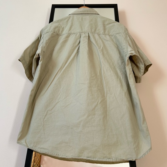 Vintage 90s Bugle Boy khaki cream tan button down short sleeve shirt earth tones - Picture 9 of 11